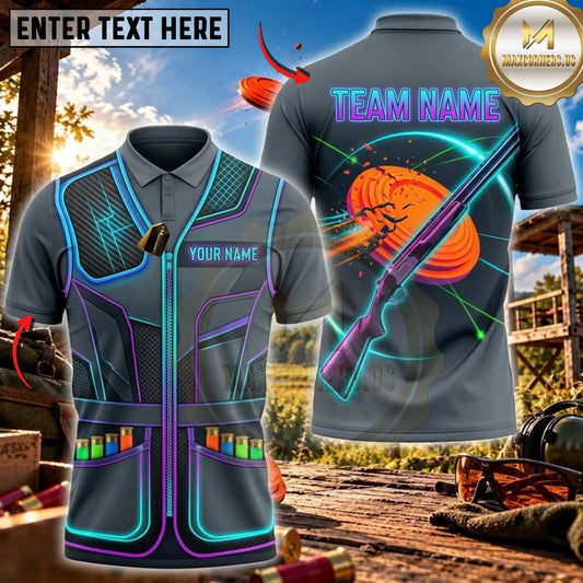 Maxcorners Clay Shooting Neon Vest Shotgun Target Multicolor Customized Name Team Name 3D Shirts (4 Colors)