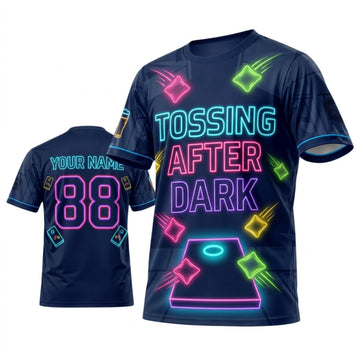 Maxcorners Cornhole Tossing After Dark Navy Pink Neon Personalized Name 3D Unisex Shirt