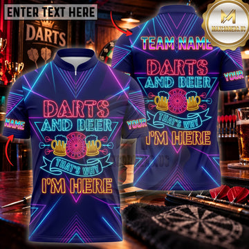 Maxcorners Darts Funny Darts Player Neon Blue Purple Typography Personalized Name 3D Unisex Shirt