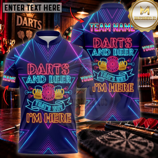 Maxcorners Darts Funny Darts Player Neon Blue Purple Typography Personalized Name 3D Unisex Shirt