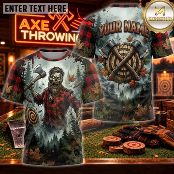 Maxcorners Axe Throwing Horror Zombie Axe Warrior Personalized Name 3D Unisex Shirt