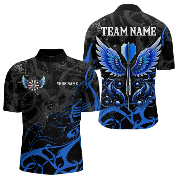Maxcorners Personalized Blue Black Arrow Wings Dart Shirts For Men Team Darts Jerseys LM054