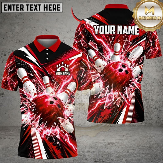 Maxcorners Bowling Electric Lightning Crash Shattered Pins Strike Artwork Multicolor Customized Name, Team Name 3D Shirts