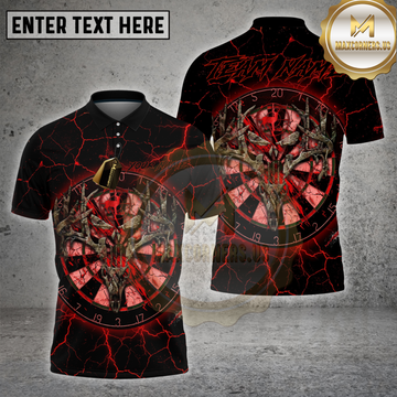 Maxcorners Darts Shirt – Dark Deer Skull Dartboard Red Lightning Art – Multioptions Personalized Name, Team Name 3D Shirt (4 Colors)
