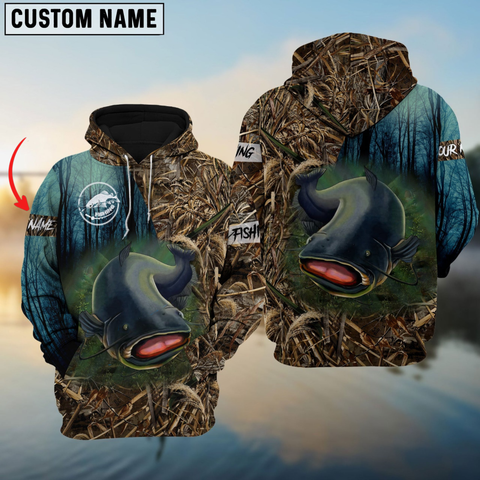 Maxcorners Catfish Fishing Camo Personalized Name 3D Hoodie