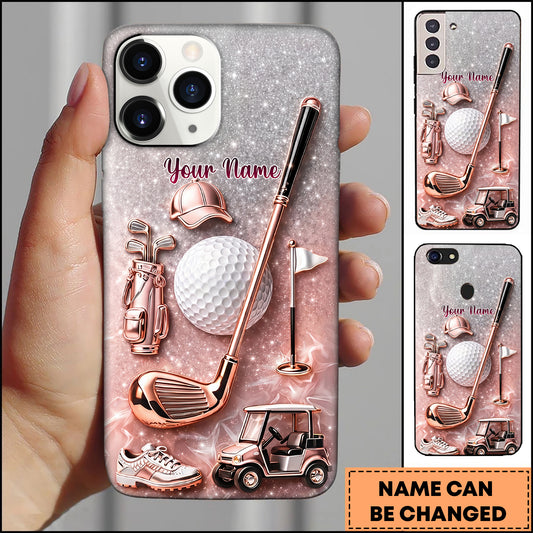 Maxcorners Golf 3D Embossed Metallic Golf Club Cart Pink Personalized Phone Case