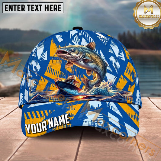 Maxcorners Fishing Ocean Boat Wave Personalized Name 3D Cap (12 Fish Species)