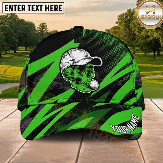 Maxcorners Golf Skull Golfer with Ball Graphic Personalized Name 3D Classic Cap