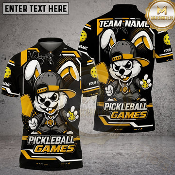 Maxcorners Pickleball Polo Hip Hop Rabbit Mascot Multiple Options Personalized Name, Team Name 3D Shirt