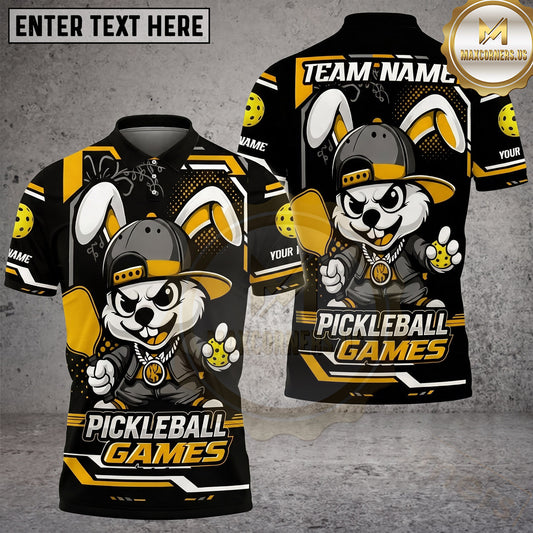 Maxcorners Pickleball Polo Hip Hop Rabbit Mascot Multiple Options Personalized Name, Team Name 3D Shirt