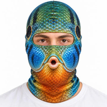 Maxcorners Blue Gill Sunfish O-Shaped Open Mouth Colorful Scales Personalized 3D Balaclava Face Mask