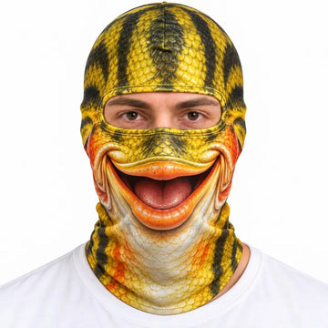 Maxcorners Yellow Perch Fish Smiling Open Mouth Sharp Teeth Pattern Personalized 3D Balaclava Face Mask