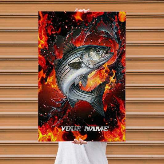 Maxcorners Striped Bass Fishing Burning Water Energy Style Personalized Name 3D Poster