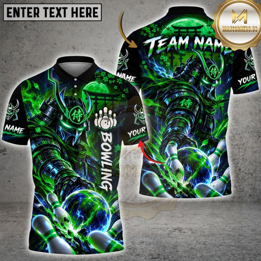Maxcorners Bowling Cyberpunk Neon Samurai Warrior Japanese Pagoda Pins Strike Artwork Multicolor Customized Name, Team Name 3D Shirts