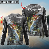 Maxcorners Bass Fishing Gray Camo Sport Personalized Name, Team Name 3D Long Sleeve Shirt