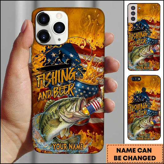 Maxcorners Fishing Phone Case And Beer Golden Splash Design Personalized Name 3D Phone Case (10 Fish Species)