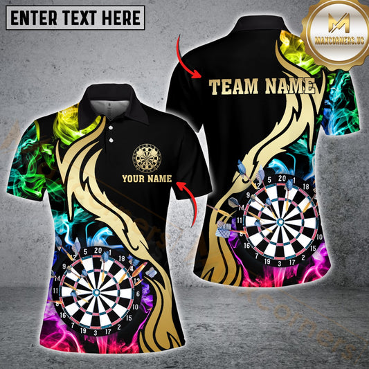 Maxcorners Darts Multicolor Golden Smoke Pattern Customized Name 3D Shirt For Women | Black