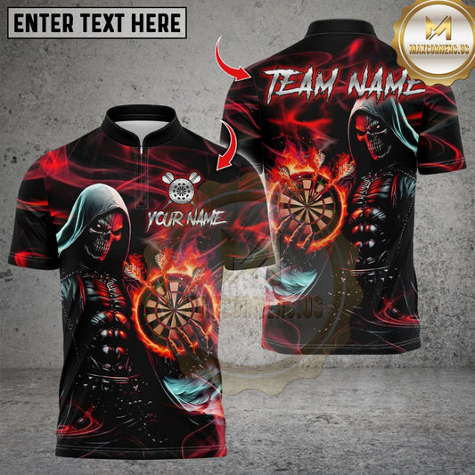 Maxcorners Darts Metal Grim Reaper Skull Flaming Multicolor Customized Name, Team Name 3D Shirts