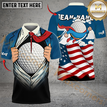 Maxcorners Golf Super Ball American Flag Customized Name, Team Name Shirts