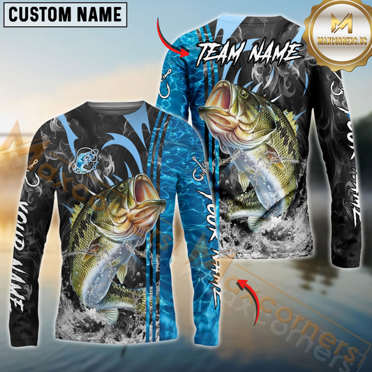 Maxcorners Fishing Sparkling Water Smoke Pattern Design Custom Name & Team Name 3D Shirts