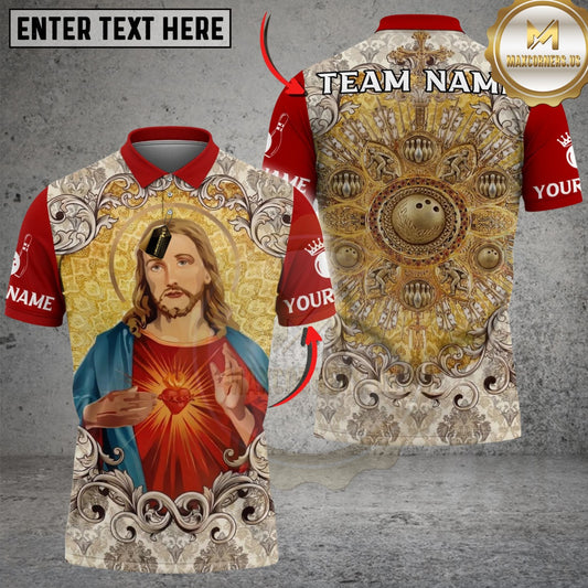 Maxcorners Bowling And Pins Jesus Sacred Heart Customized Name, Team Name 3D Shirt (4 Colors)