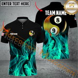 Maxcorners Ball 8& Ball 9 Heavenly Flame Billiard Jersey Multicolor Options Personalized Name, Team Name 3D Polo Shirt (4 Colors)