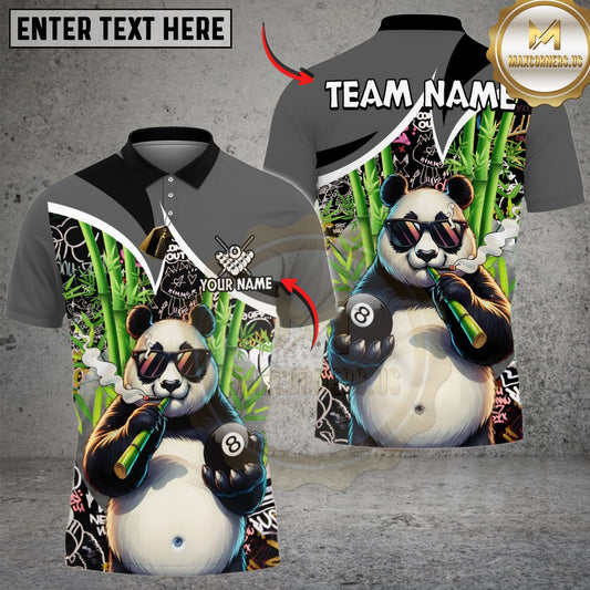 Maxcorners Billiards 8 Ball Funny 420 Smoking Panda Customized Name, Team Name 3D Shirt (6 Colors)
