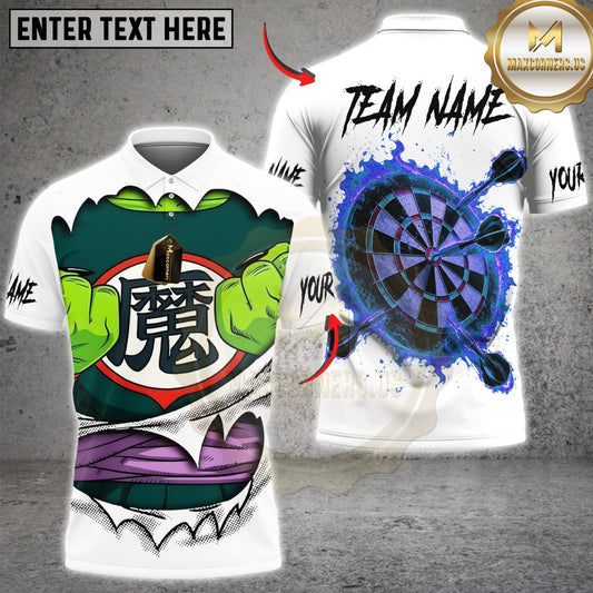 Maxcorners Darts Green Monster Rip Flaming Bullseye Multicolor Customized Name, Team Name 3D Shirts