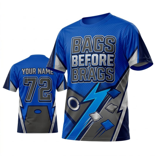 Maxcorners Cornhole Bags Before Brags Blue Lightning Personalized Name 3D Unisex Shirt