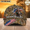 Maxcorners Dog Hunting And Duck Woodland Camo Torn American Flag Personalized Name 3D Cap