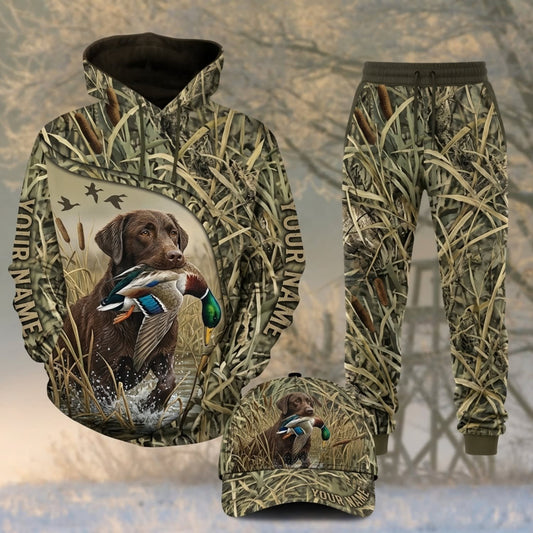 Maxcorners Duck Hunting German Shorthaired Pointer Marsh Grass Camo Personalized 3D Shirts