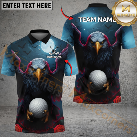 Maxcorners American Eagle Moonlight Golf Polo Shirt Custom Name & Team Name 3D Shirts
