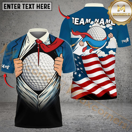 Maxcorners Golf Super Ball American Flag Customized Name, Team Name Shirts