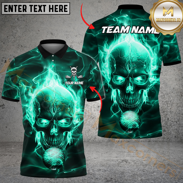Maxcorners Golf Skull Ball Fire Pattern Multicolor Customized Name, Team Name 3D Shirts