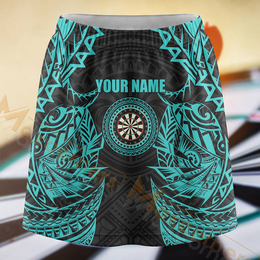 Maxcorners Darts Teal Tribal Mandala Dartboard Personalized 3D Skort, Skirts With Shorts
