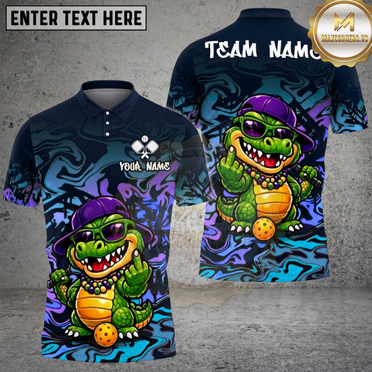 Maxcorners Pickleball Polo Hip Hop Crocodile Character Multiple Options Personalized Name, Team Name 3D Shirt