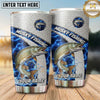Maxcorners Fishing Tumbler Silver Blue Honeycomb Badge Design Personalized Name Tumbler (13 Species)