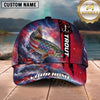 Maxcorners Fishing Patriotic American Flag Stars Stripes Fishing Design with Dynamic Splash Personalized Name 3D Cap (13 Fish Species)