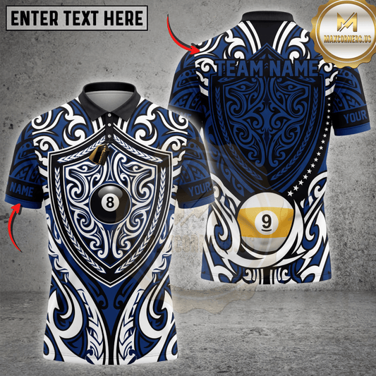 Maxcorners Nine Ball Baroque Vintage Filigree Billiards Top Multicolor Customized Name, Team Name 3D Shirts