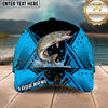 Maxcorners Fishing Blue Black Geometric Halftone Splash Personalized Name 3D Cap (12 Fish Species)