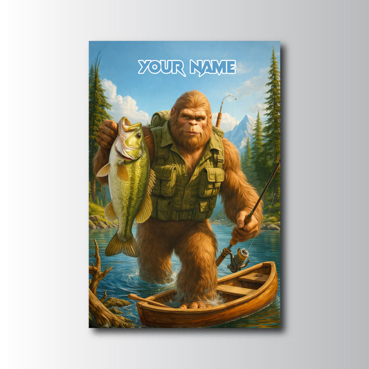 Maxcorners Largemouth Bass Fishing Bigfoot Wilderness Catch Style Personalized Name 3D Poster
