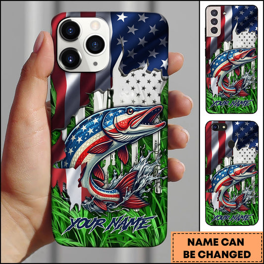 Maxcorners Pike Fishing Phone Case Jump Grass Water Scene Personalized Name Phone Case