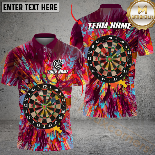 Maxcorners Darts Magic Art Multicolor Option Customized Name, Team Name 3D Polo Shirt