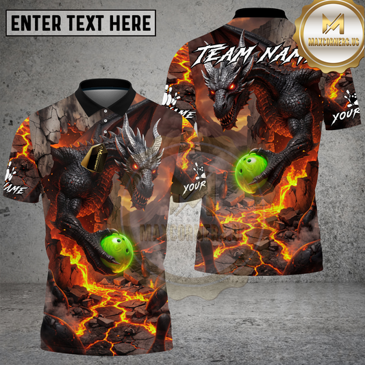 Maxcorners Bowling Lava Dragon Green Power Multicolor Options Personalized Name, Team Name 3D Shirt (4 Colors)