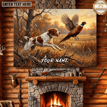 Maxcorners Pheasant Hunting Springer Spaniel Flushing Pheasant Autumn Grassland Scene Canvas Wall Art