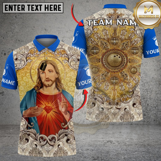 Maxcorners Bowling And Pins Jesus Sacred Heart Customized Name, Team Name 3D Shirt (4 Colors)