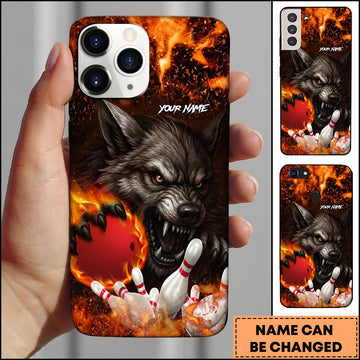 Maxcorners Bowling Fire Wolf Strike Ball Multicolor Personalized Name 3D Phone Case