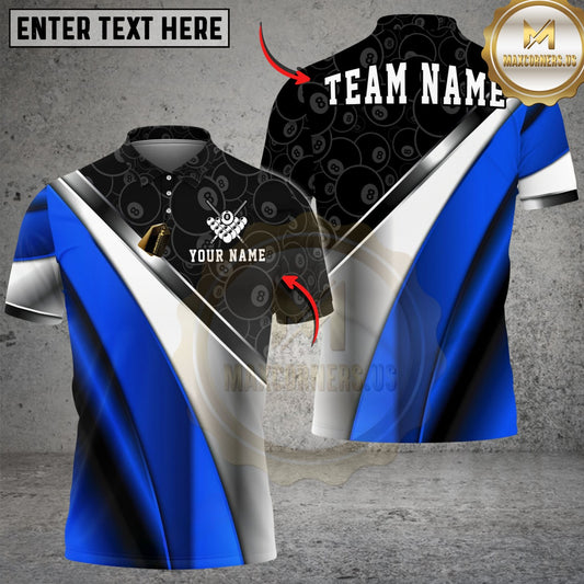 Maxcorners Billiards 8 Ball Metallic Plate Pattern Customized Name, Team Name 3D Shirt (6 Colors)