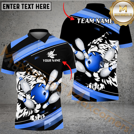 Maxcorners Ball And Pins Tiger Bowling Jersey Multicolor Options Personalized Name, Team Name 3D Shirt