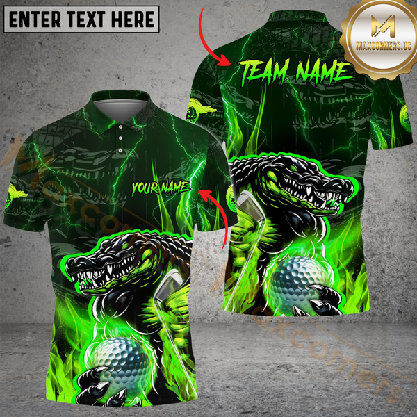 Maxcorners Golf Aliigator Multicolor Customized Name, Team Name 3D Shirts